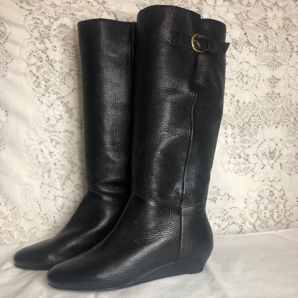Steven by Steven Madden. Intyce. Black knee high wedge boots. Size 7 1/2